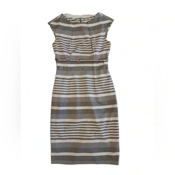 Calvin Klein Grey & White Striped Belted Empire Waist
Sleeveless Sheath Dress 2 - Picture 6 of 10